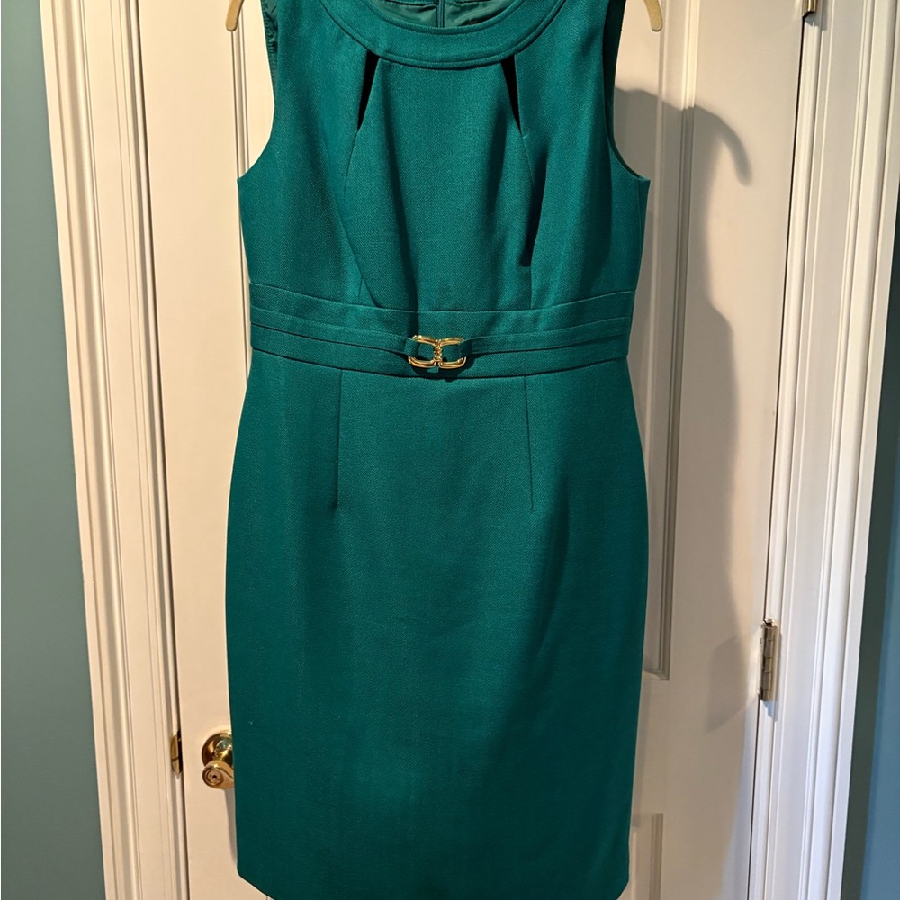 Tahari ASL Teal Midi Dress with Belt Detail
